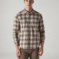 Men's Checkered Slim Fit Textured Shirt - Front View