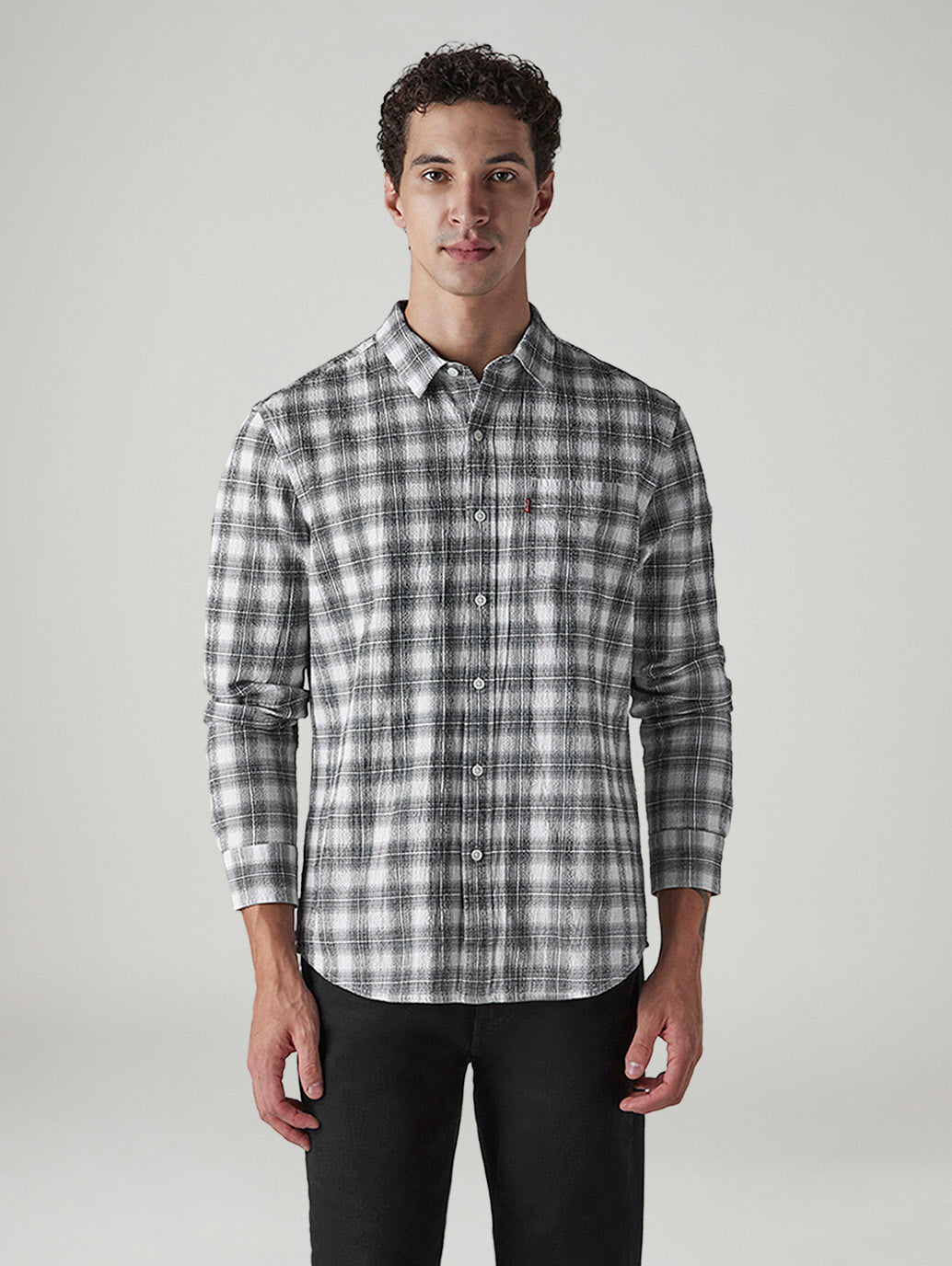 Men's Checkered Slim Fit Shirt - Front View