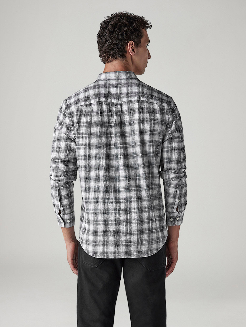 Men's Checkered Slim Fit Shirt - Back View
