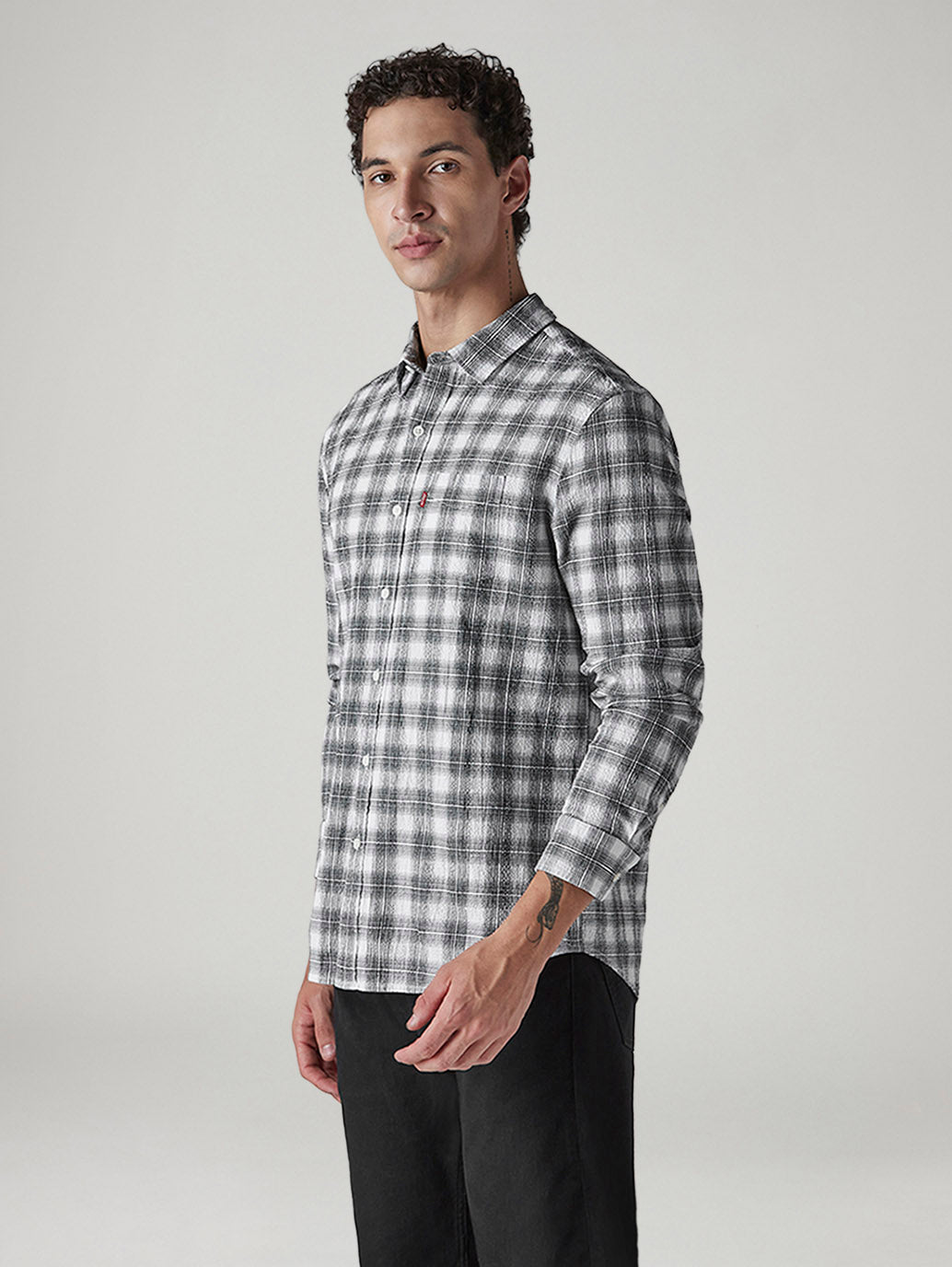 Men's Checkered Slim Fit Shirt - Side View