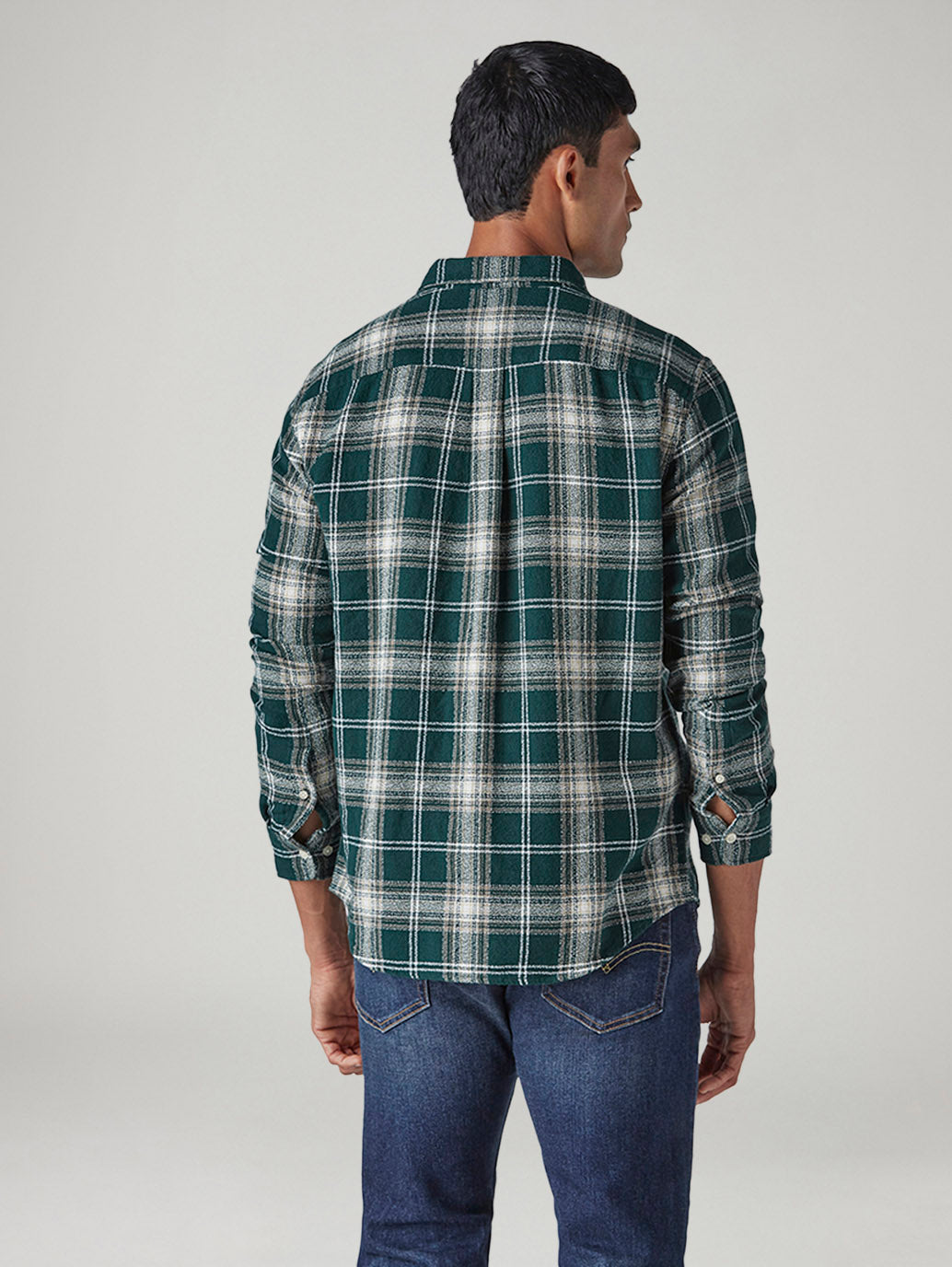 Men's Checkered Slim Fit Crepe Shirt - Back View