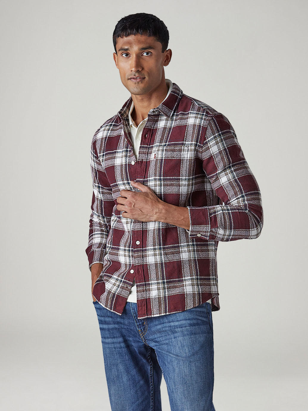 Men's Plaid Slim Fit Crepe Shirt - Styleshot View