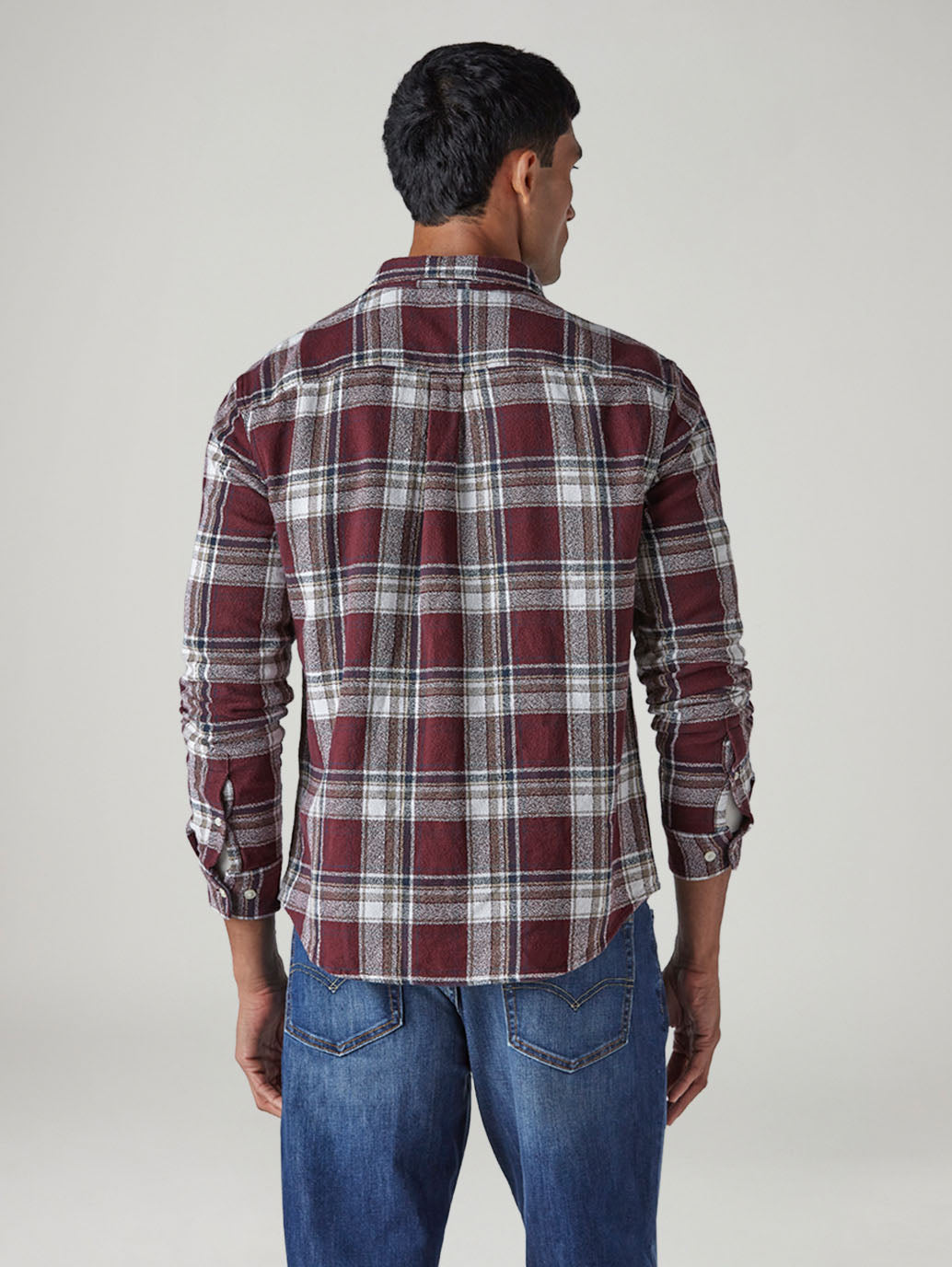 Men's Plaid Slim Fit Crepe Shirt - Back View