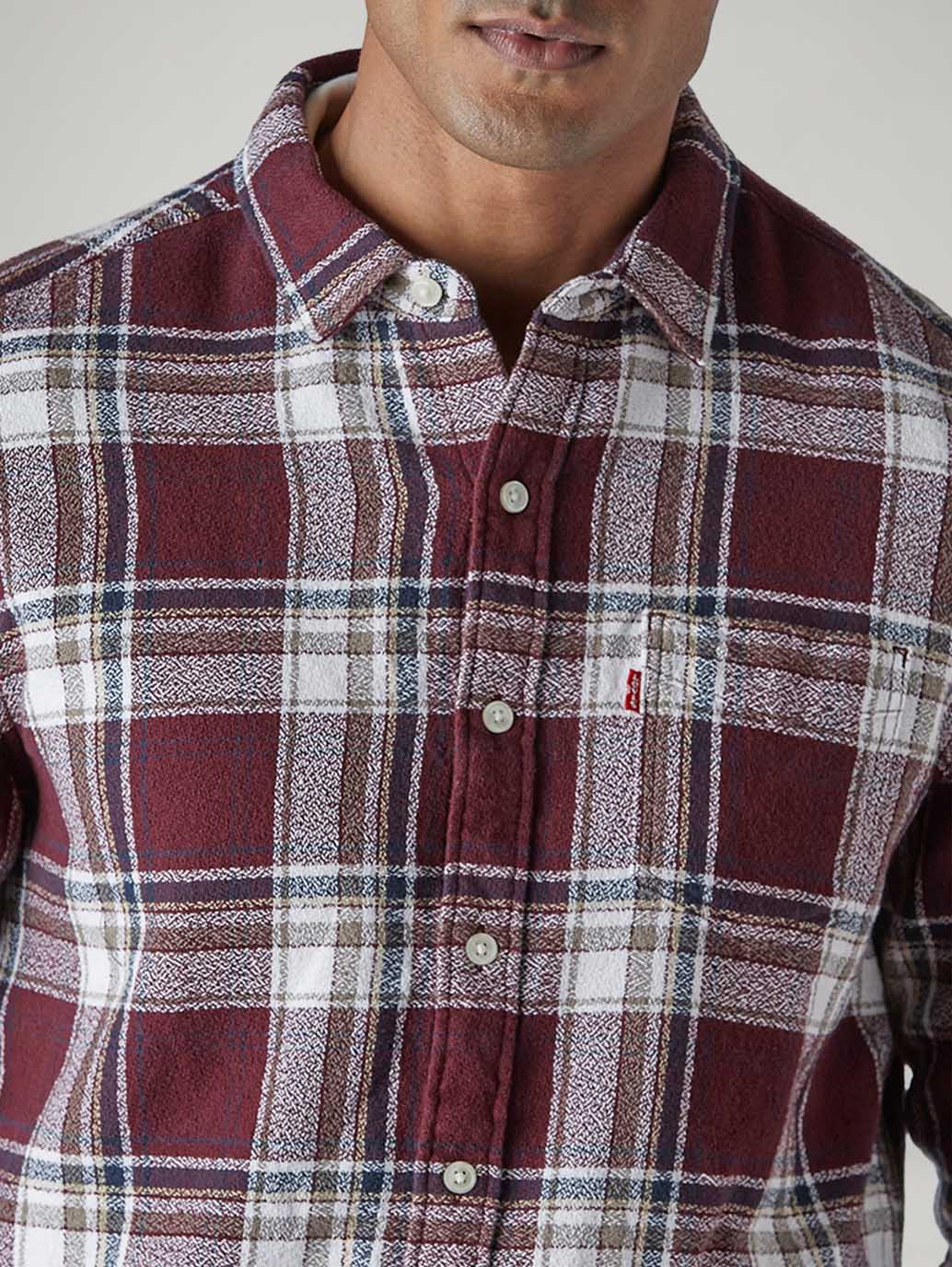 Men's Plaid Slim Fit Crepe Shirt - Detail View