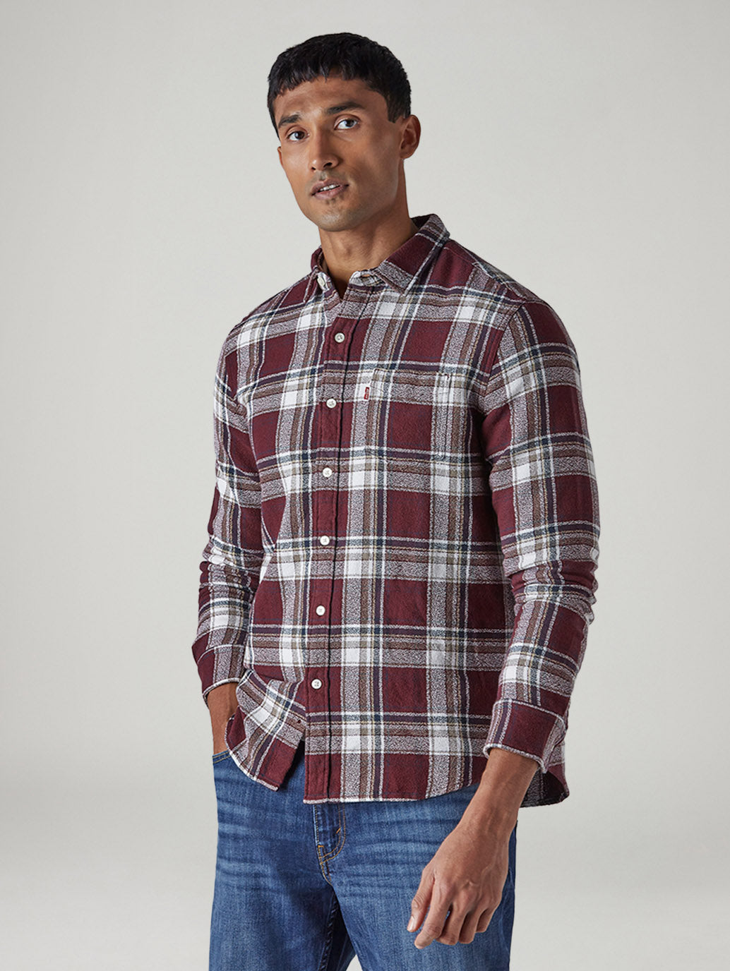 Men's Plaid Slim Fit Crepe Shirt