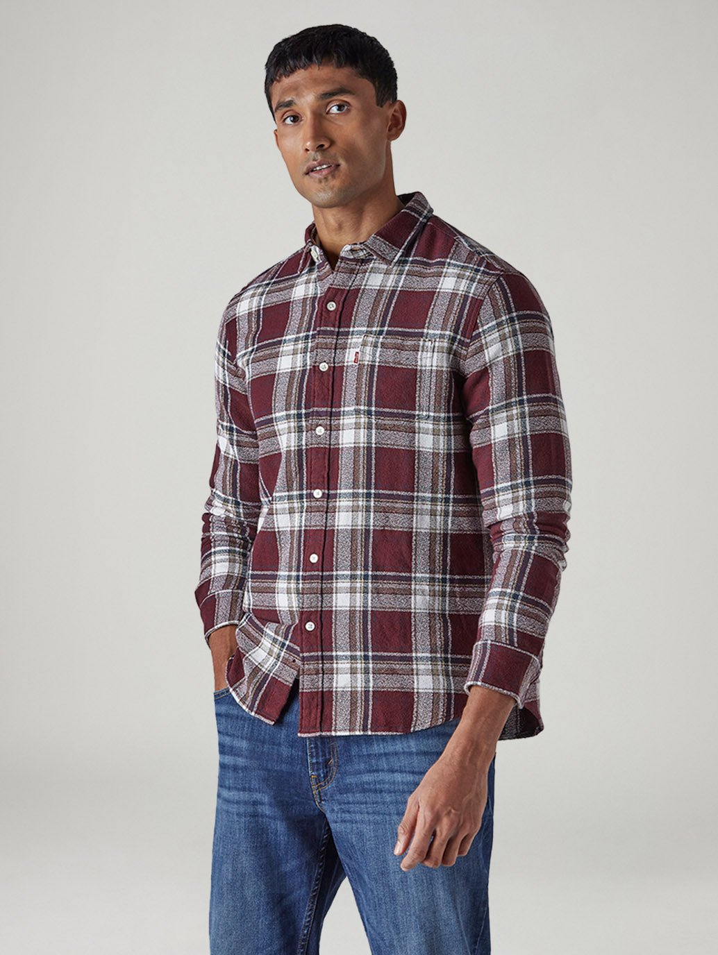 Men's Plaid Slim Fit Crepe Shirt - Side View