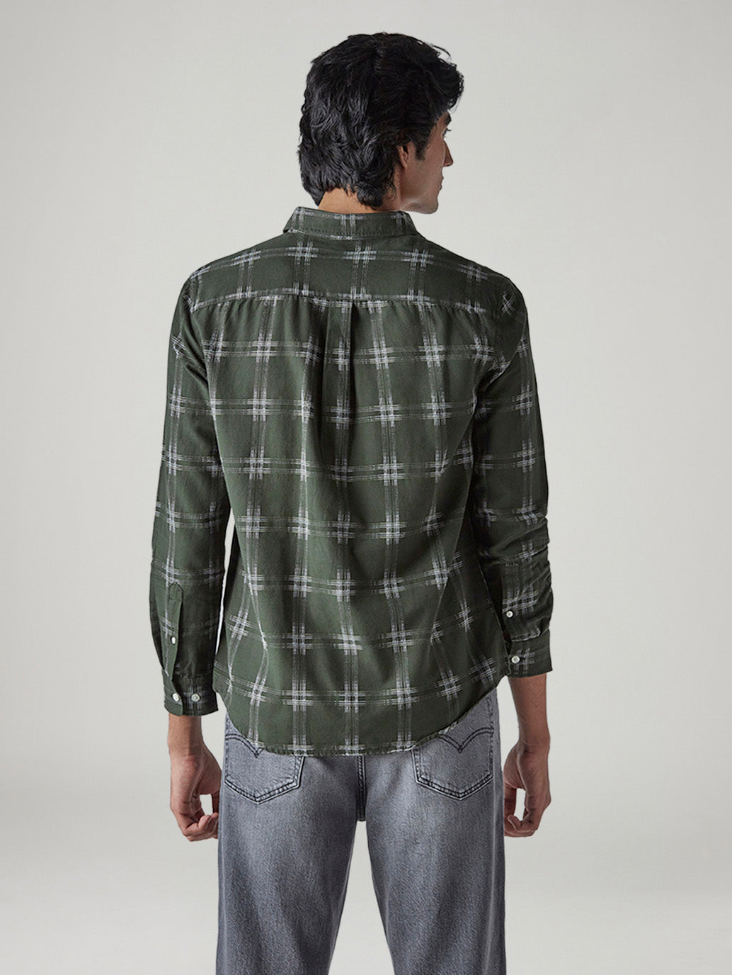 Men's Checkered Slim Fit Dobby Shirt - Back View