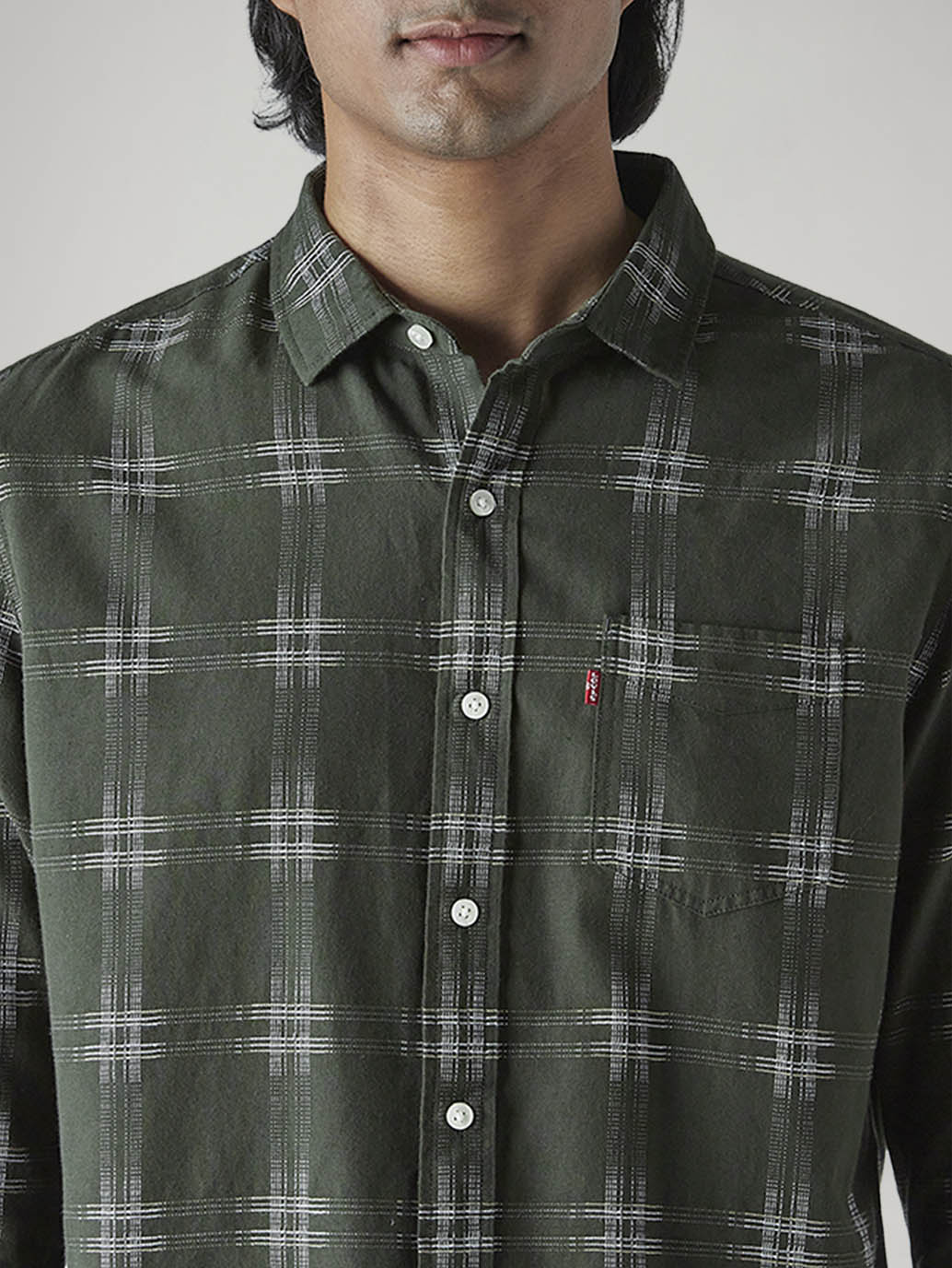 Men's Checkered Slim Fit Dobby Shirt - detail View
