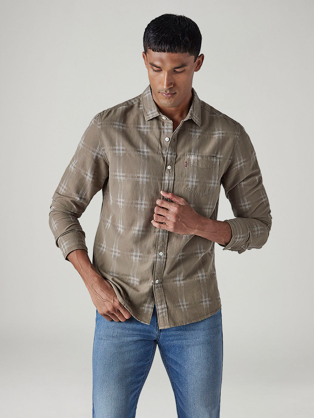 Men's Checkered Slim Fit Dobby Shirt