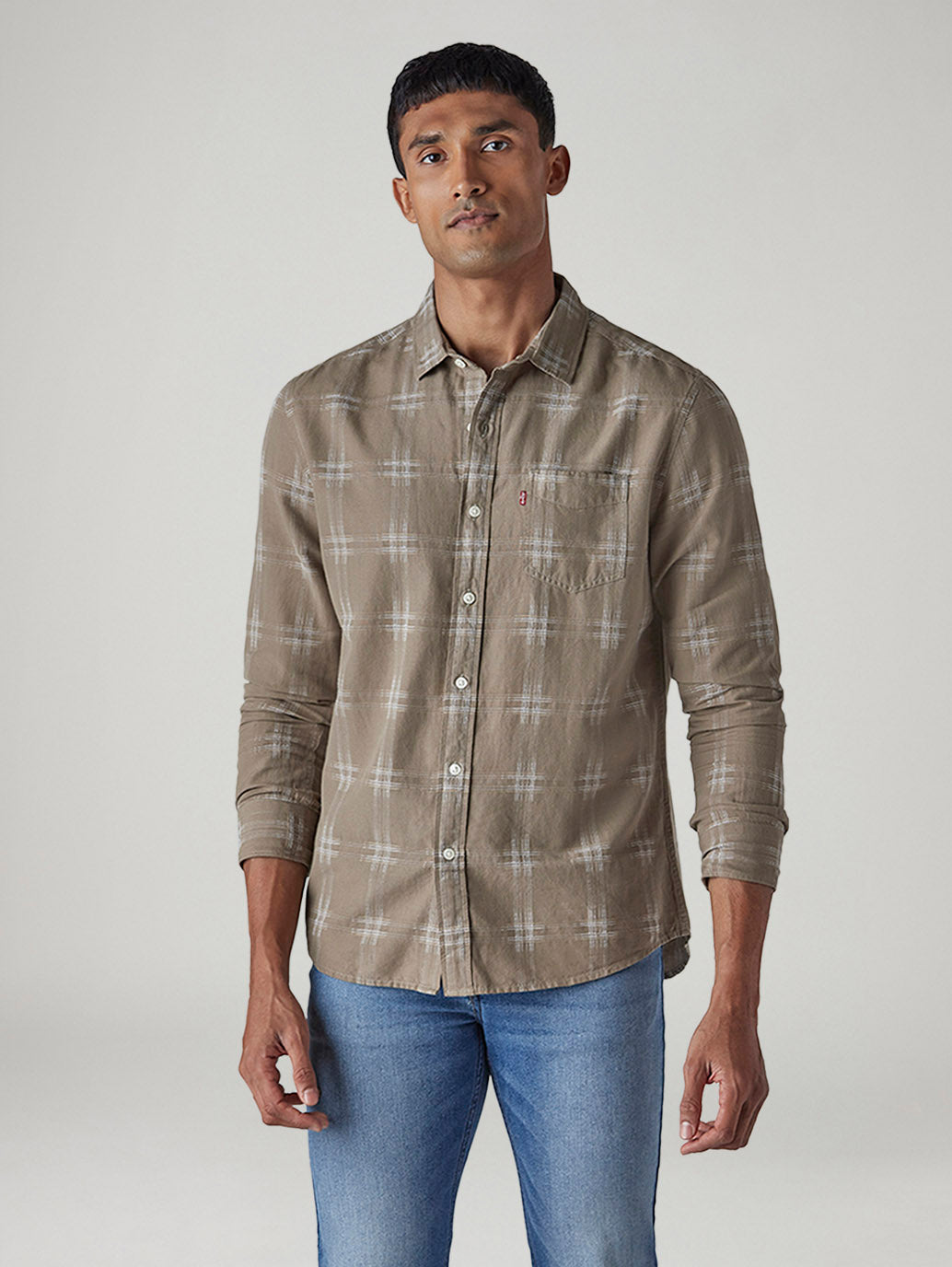 Men's Checkered Slim Fit Dobby Shirt - Front View