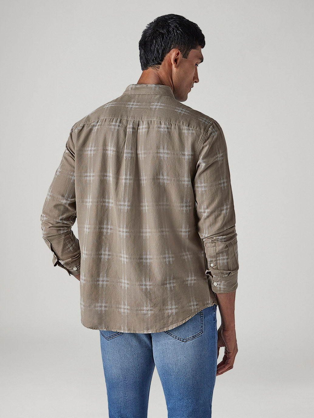 Men's Checkered Slim Fit Dobby Shirt - Back View