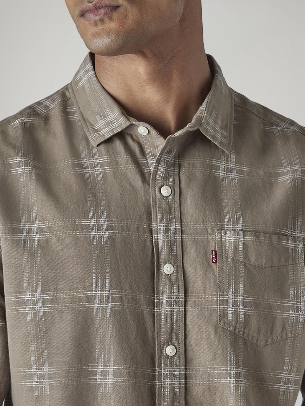 Men's Checkered Slim Fit Dobby Shirt - Detail View