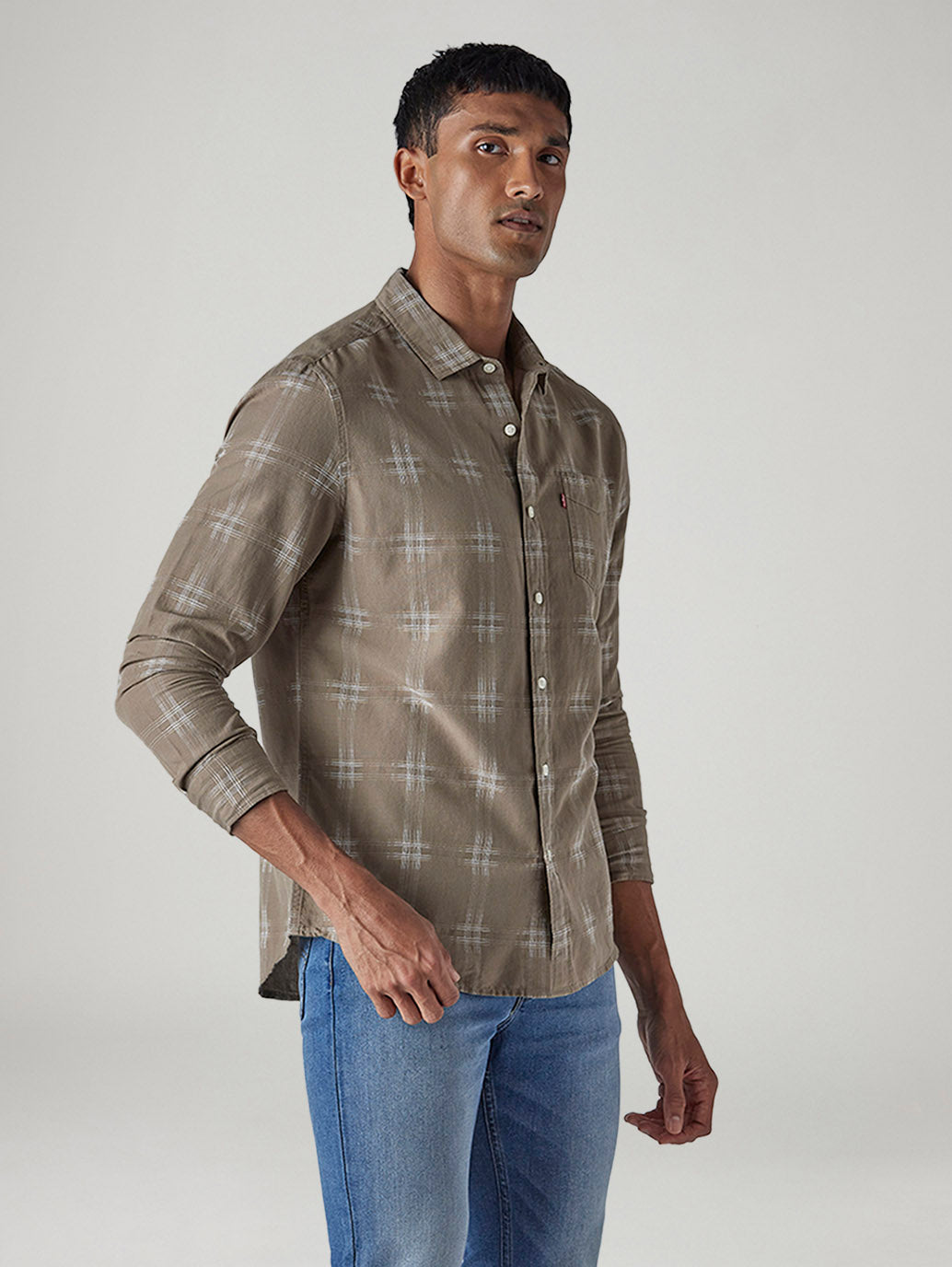 Men's Checkered Slim Fit Dobby Shirt - Side View