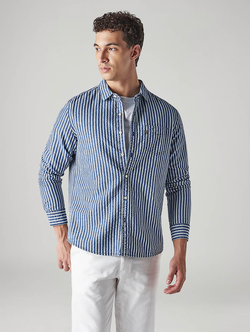 Men's Striped Slim Fit Textured Shirt - 20 View