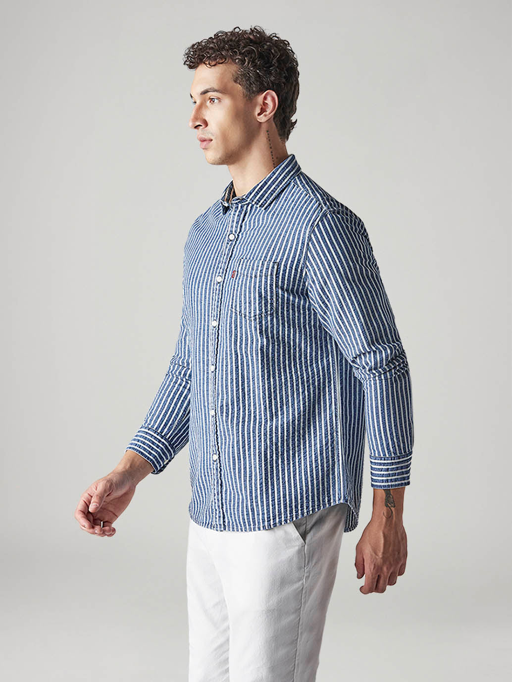 Men's Striped Slim Fit Textured Shirt - 20 View