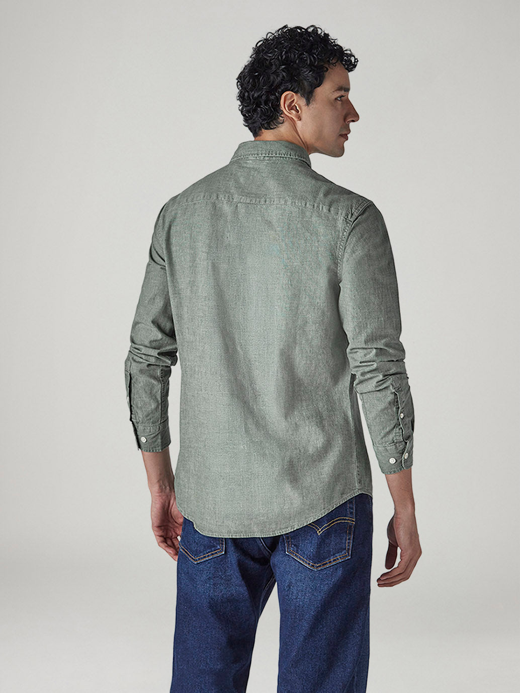 Men's Solid Slim Fit Chambray Shirt - Back View