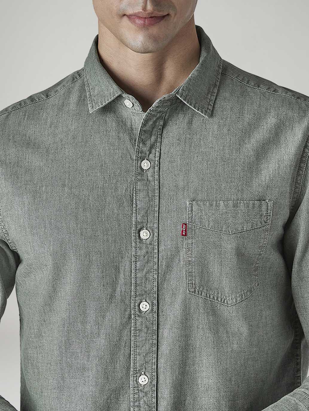 Men's Solid Slim Fit Chambray Shirt - 20 View
