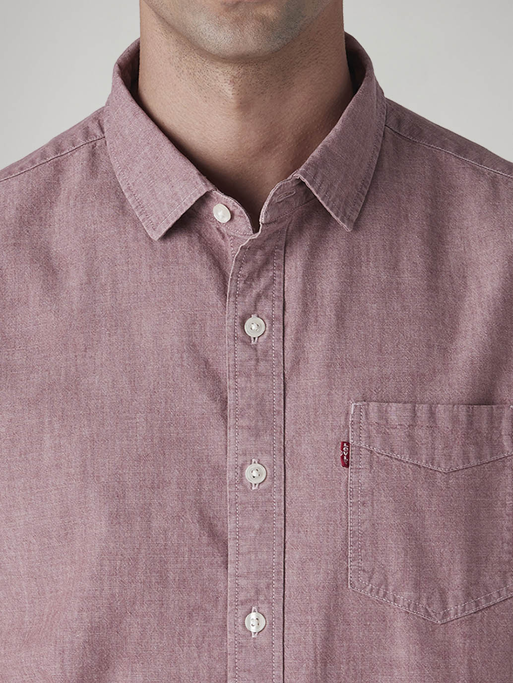 Men's Solid Slim Fit Overdyed Chambray Shirt - Detail View