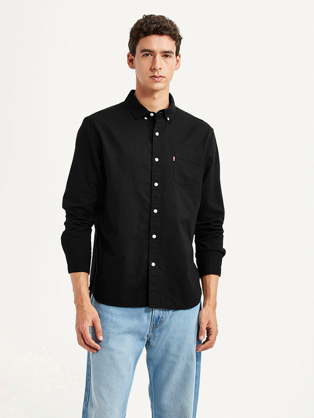 Men's Solid Black Slim Fit Shirt - Front View