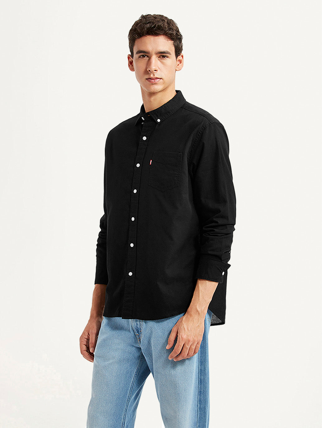 Men's Solid Black Slim Fit Shirt - Side View