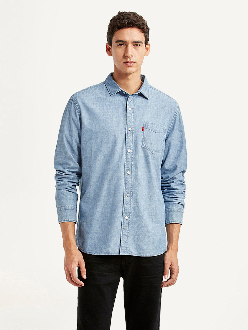 Men's Solid Light Blue Slim Fit Shirt - Front View
