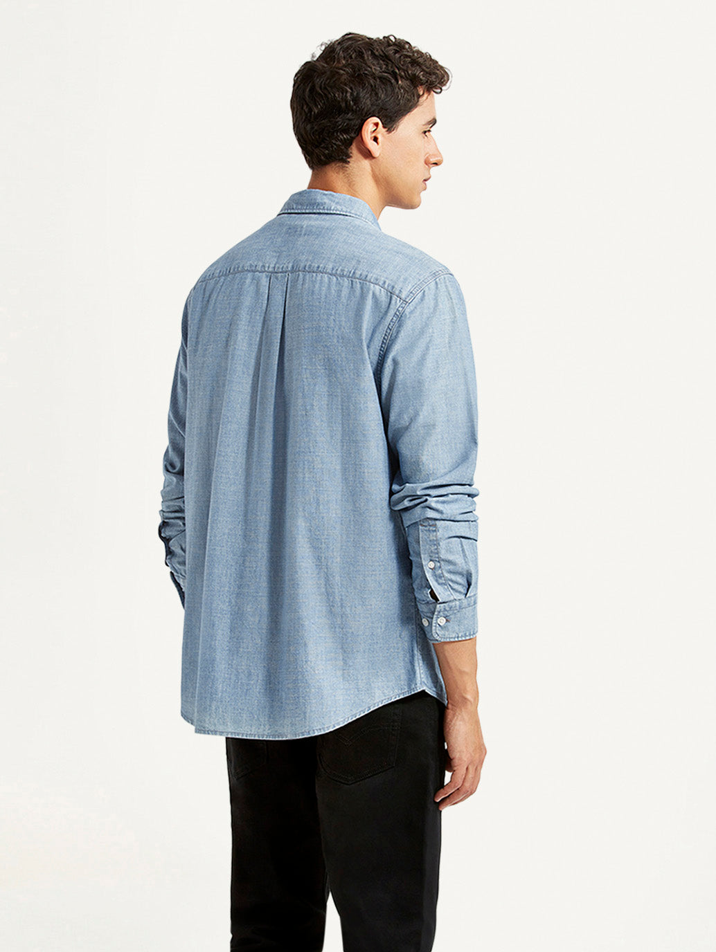 Men's Solid Light Blue Slim Fit Shirt - Back View
