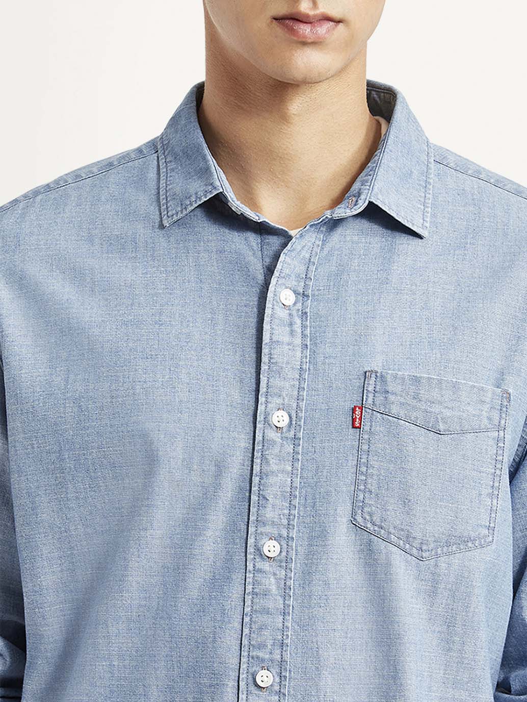 Men's Solid Light Blue Slim Fit Shirt - Detail View