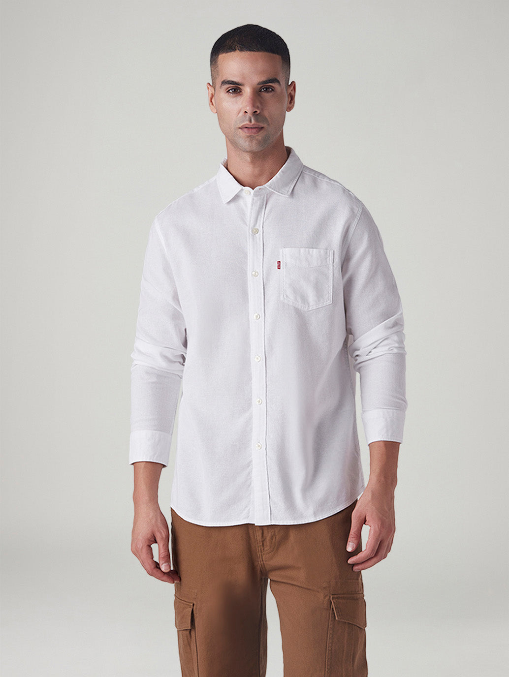 Men's Solid Slim Fit Oxford Shirt - Front View