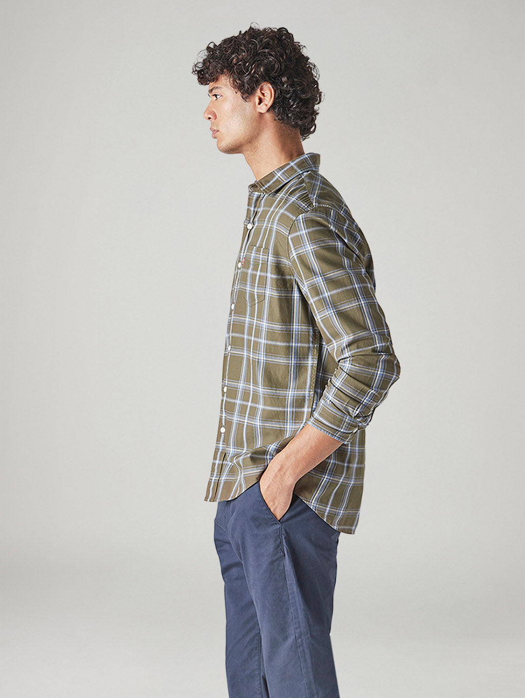 Men's Checkered Slim Fit Shirt - Side View