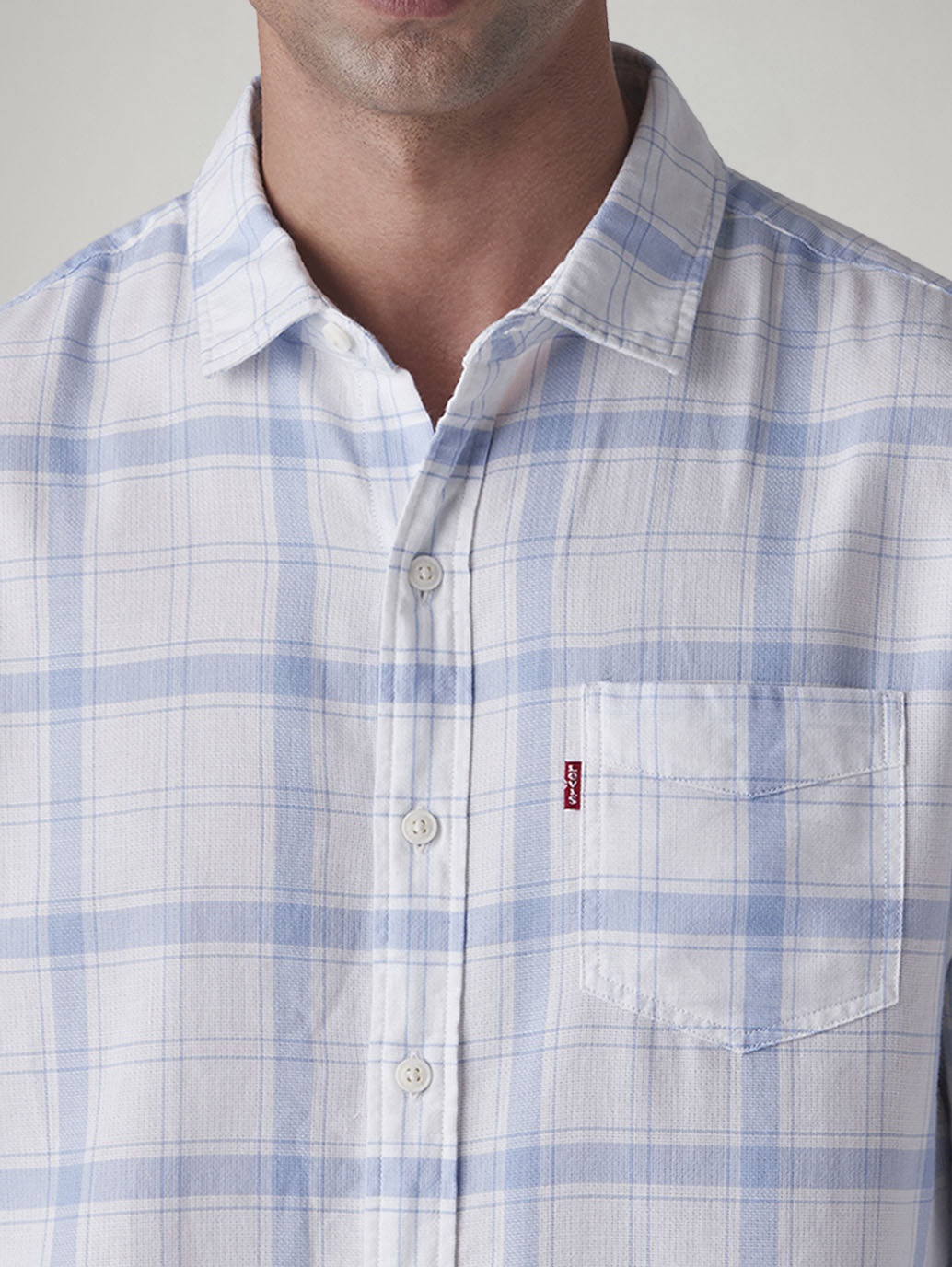 Men's Checkered Slim Fit Dobby Shirt - Detail View