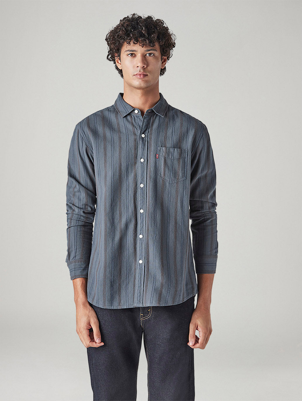 Men's Striped Slim Fit Dobby Shirt - Front View