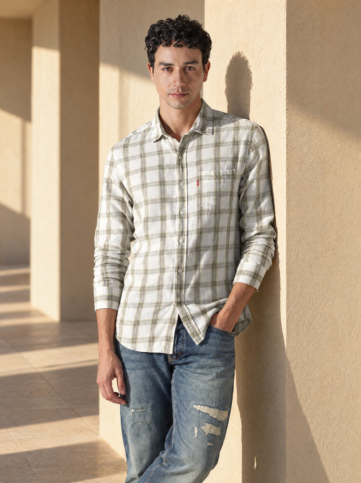 Men's Checkered Slim Fit Linen Shirt