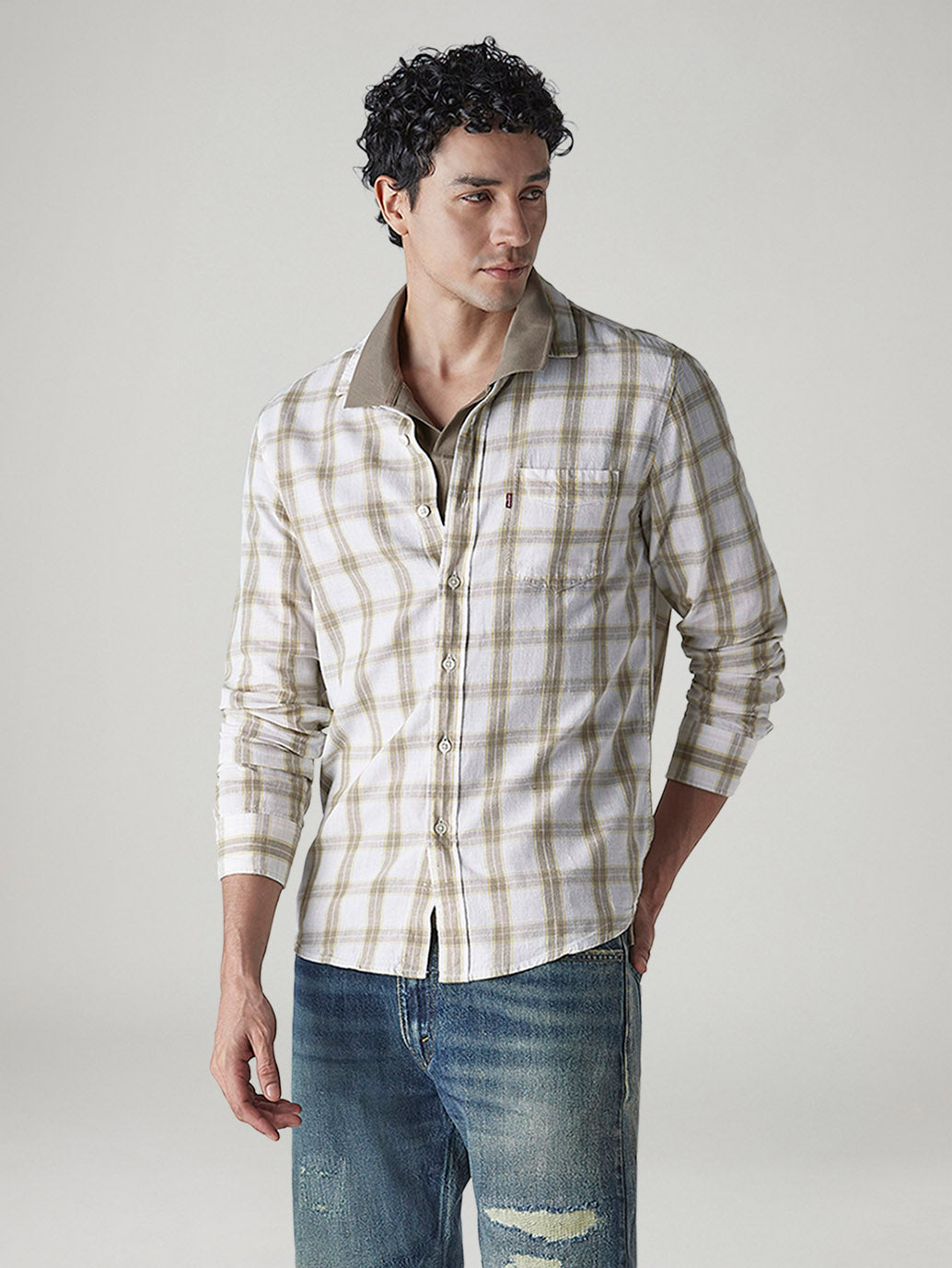 Men's Checkered Slim Fit Linen Shirt