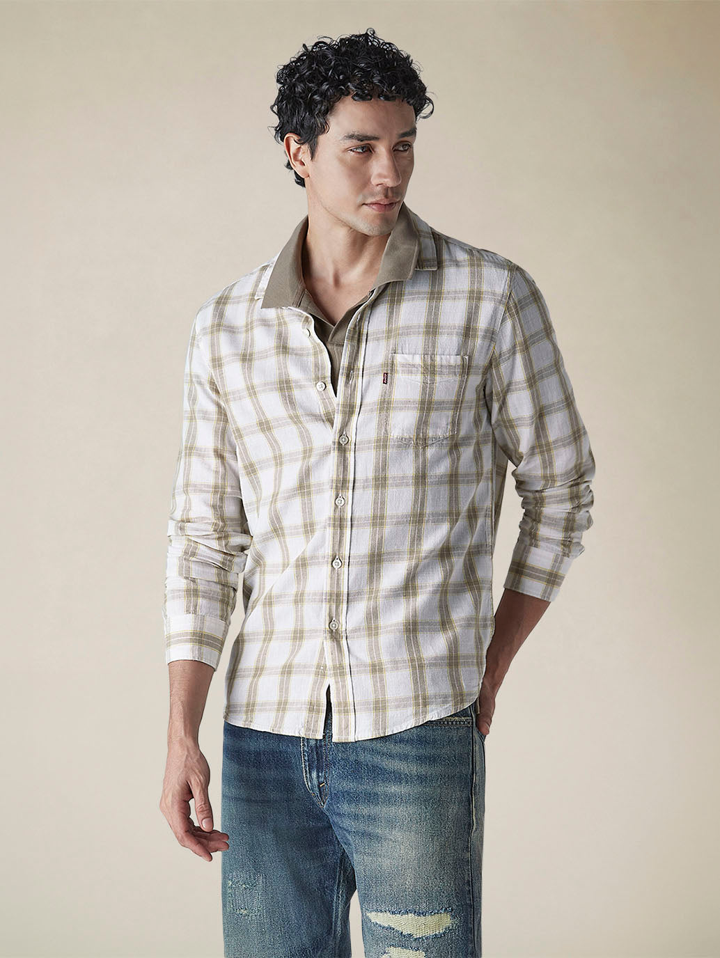 Men's Checkered Slim Fit Linen Shirt