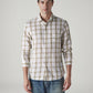 Men's Checkered Slim Fit Linen Shirt - Front View