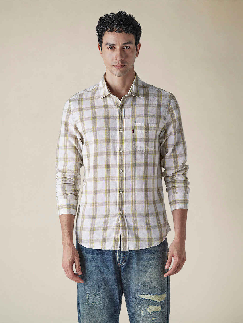 Men's Checkered Slim Fit Linen Shirt - d4168b04-1d72-4933-baf0-7bce03471d8d View
