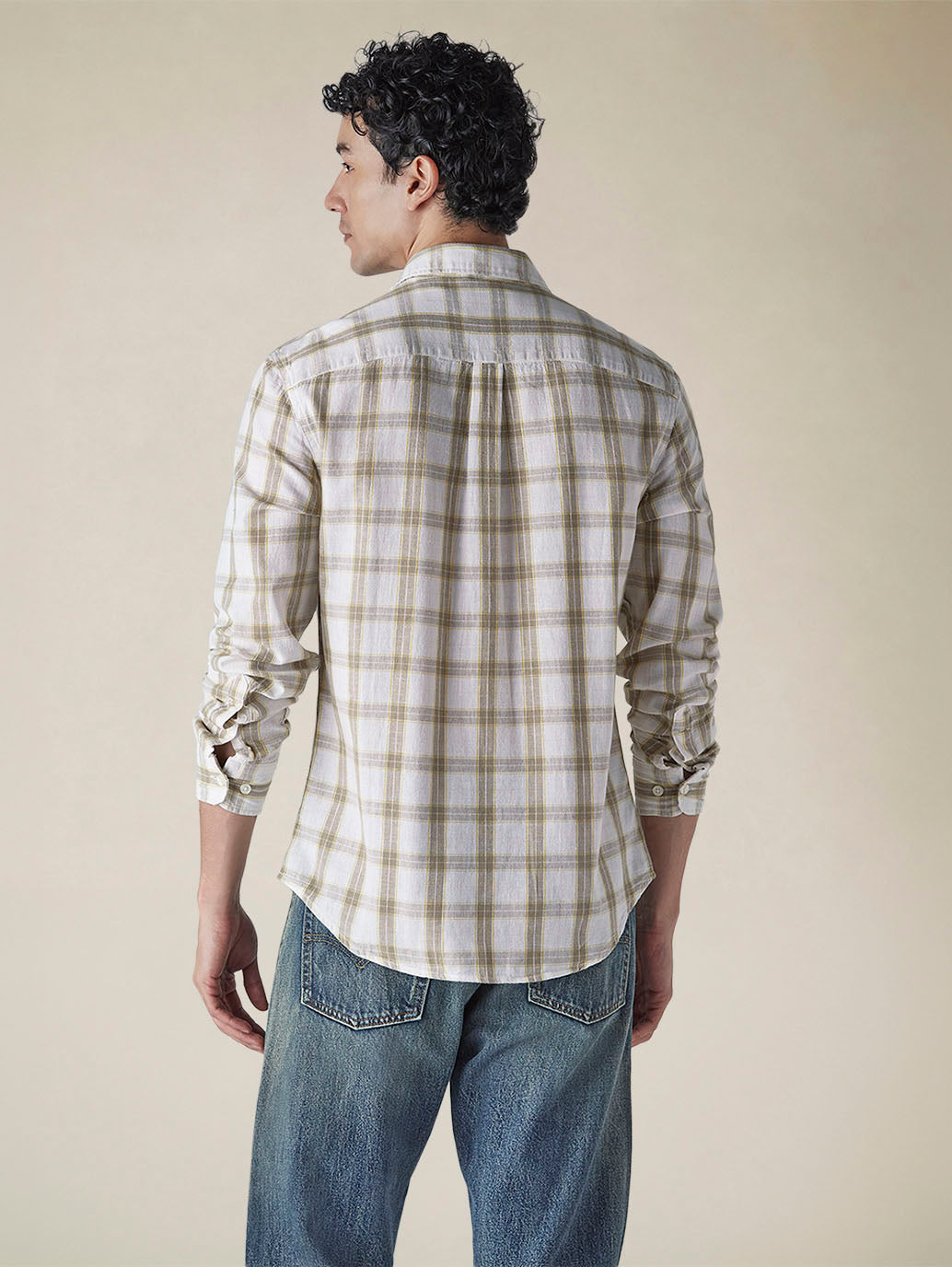 Men's Checkered Slim Fit Linen Shirt - 310bb480-5e4d-485b-b30a-4edc3ee5a981 View
