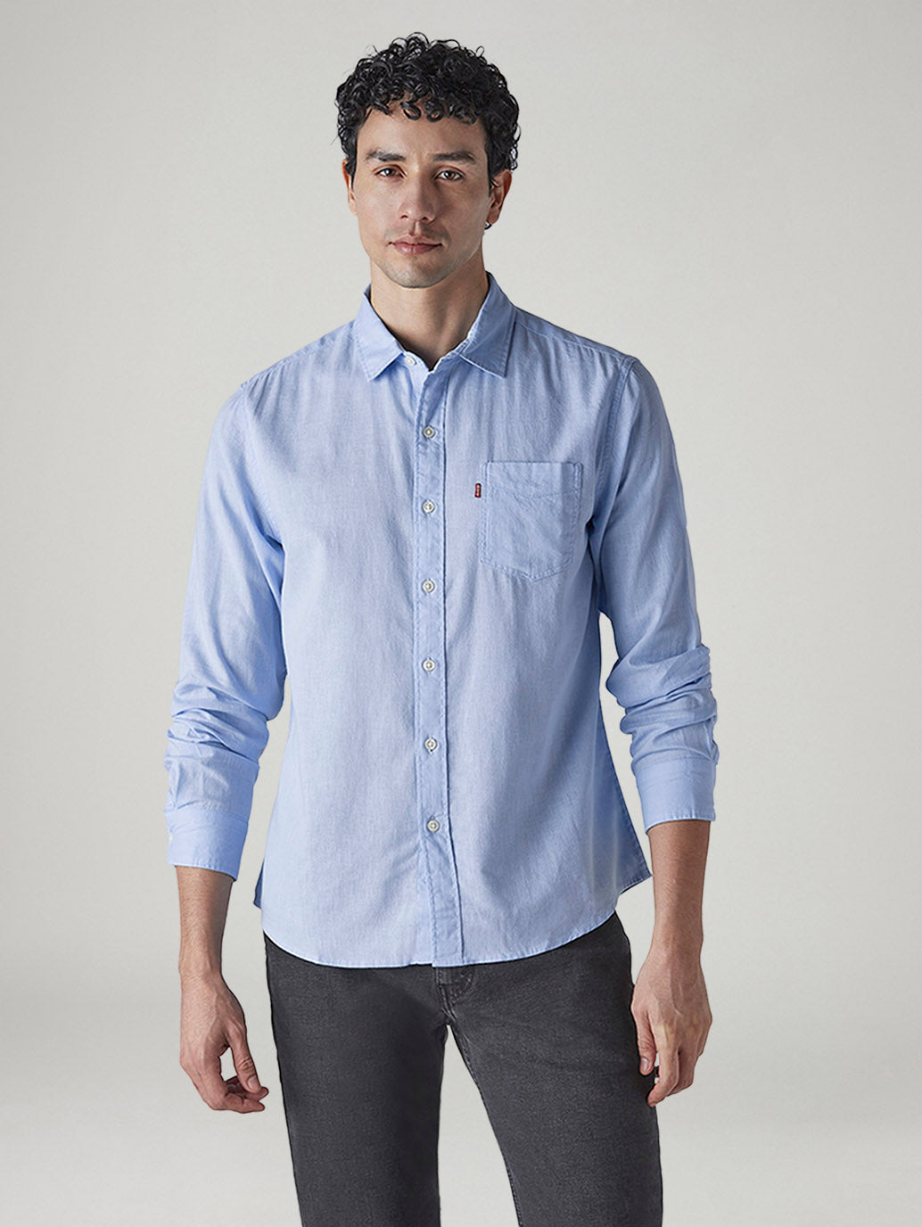 Men's Solid Slim Fit Linen Shirt - Front View