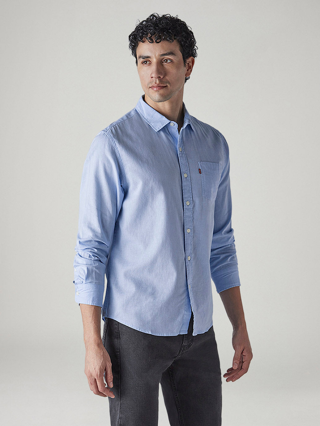 Men's Solid Slim Fit Linen Shirt - Side View
