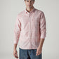 Men's Checkered Slim Fit Linen Shirt - Front View