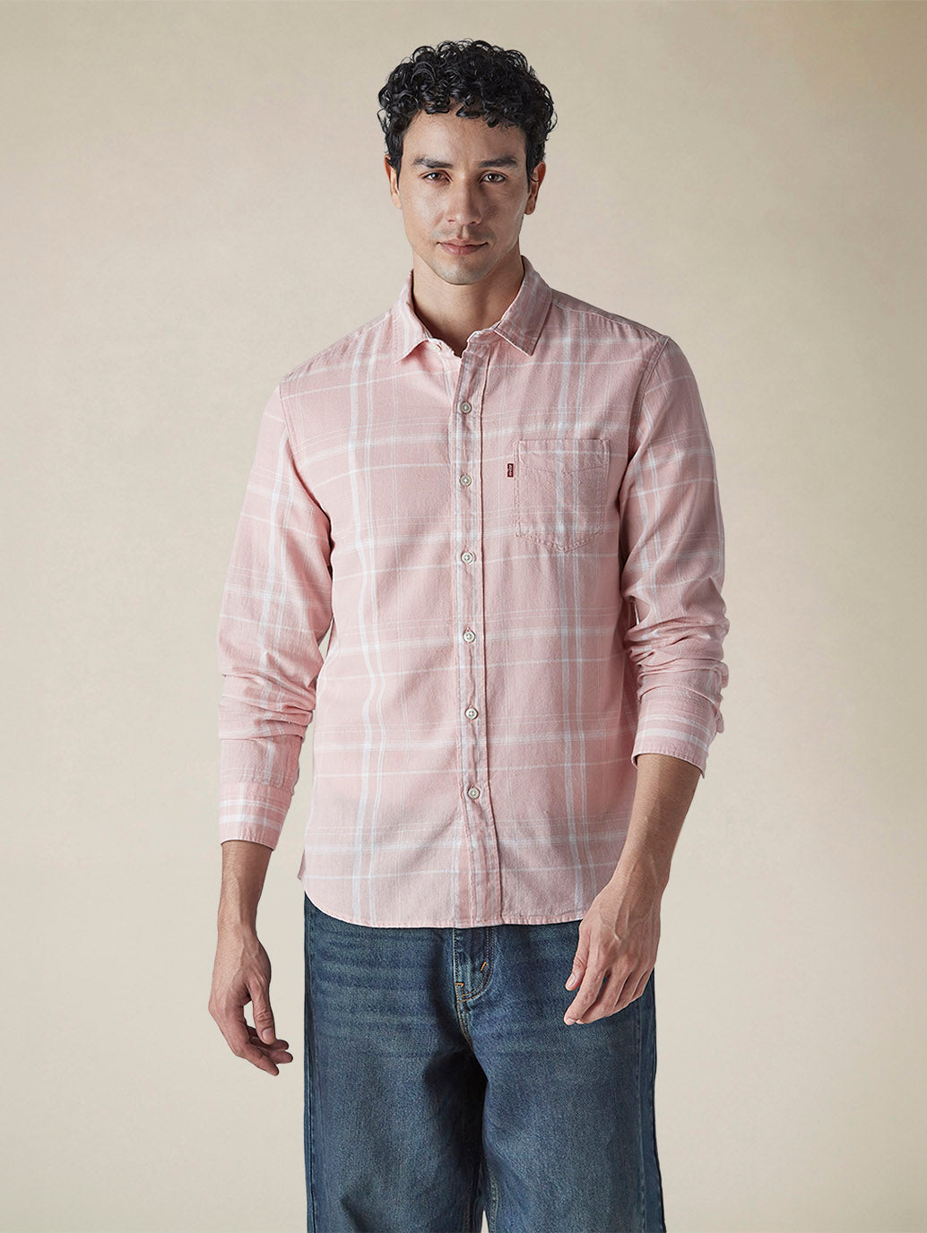 Men's Checkered Slim Fit Linen Shirt - b0e24fe5-2cca-4fe3-9334-26c0d8799034 View