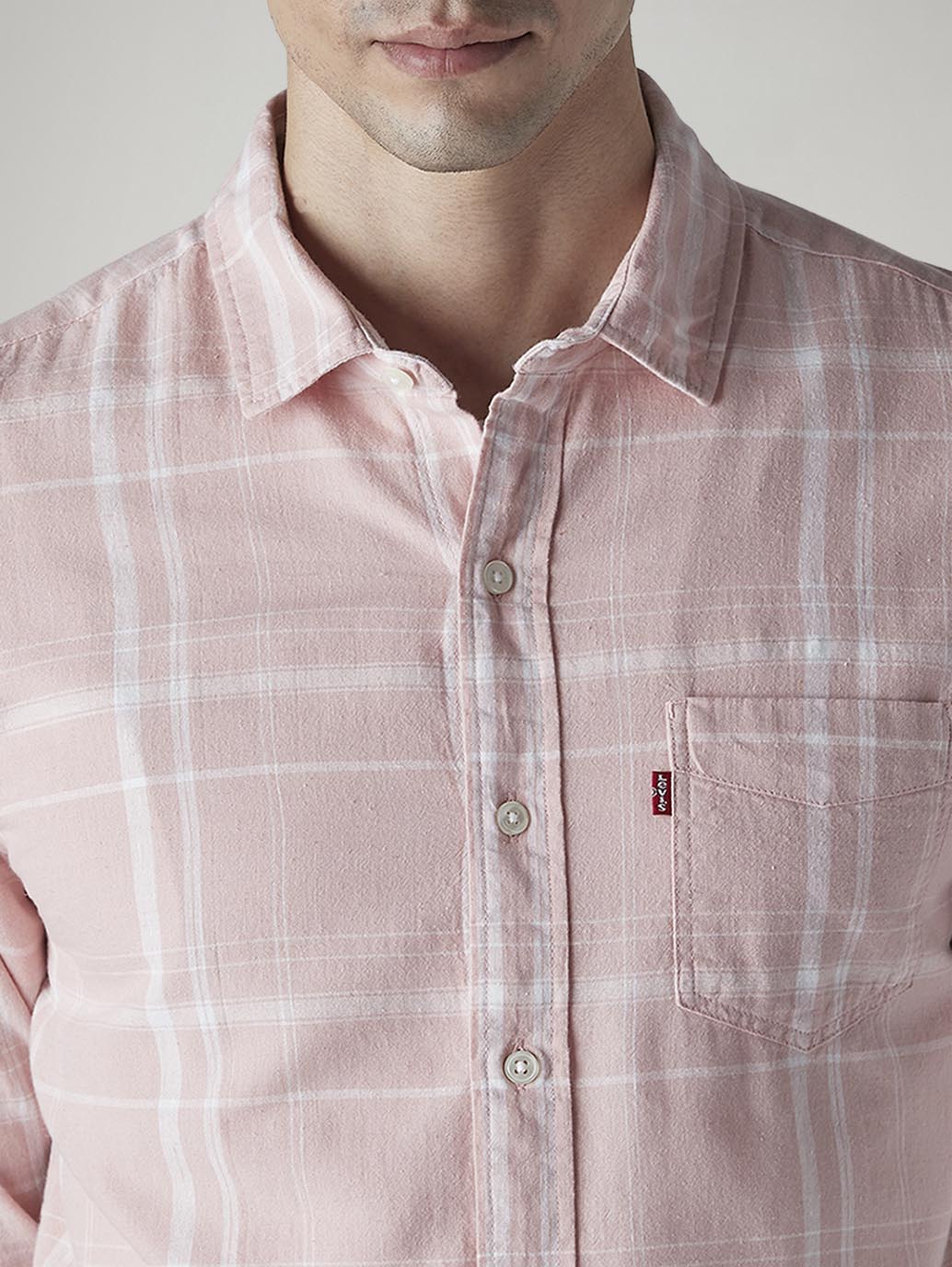 Men's Checkered Slim Fit Linen Shirt - Detail View