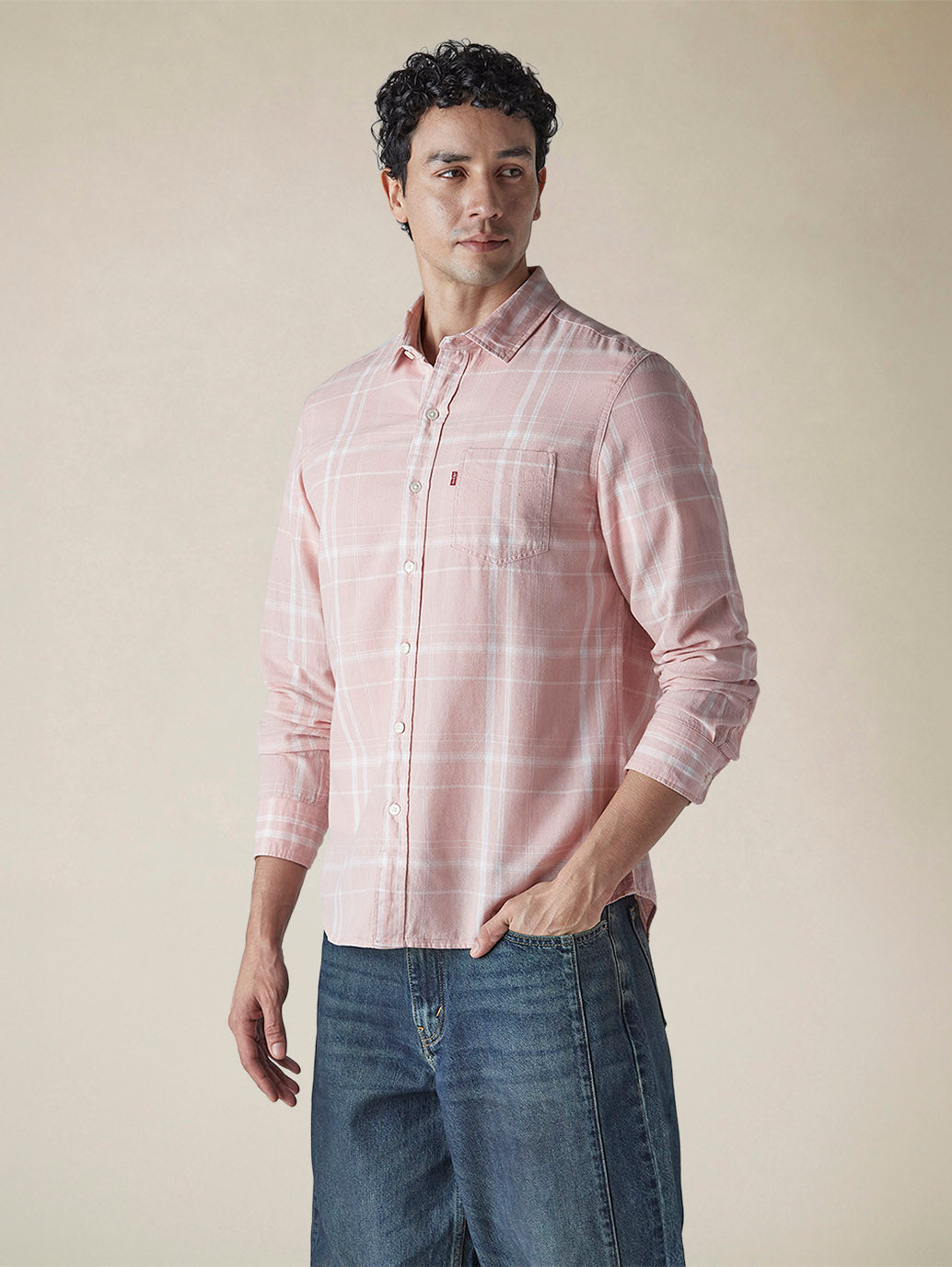 Men's Checkered Slim Fit Linen Shirt - 949e99ad-f4a6-44b2-8c58-b3e212bf9b01 View