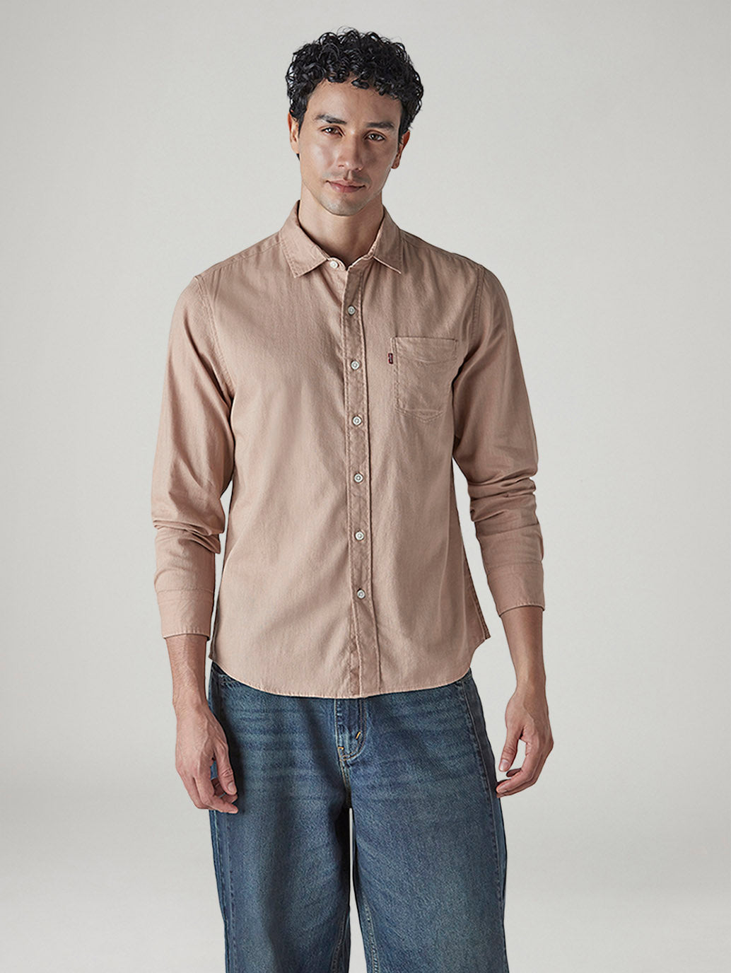 Men's Solid Slim Fit Linen Shirt - Front View