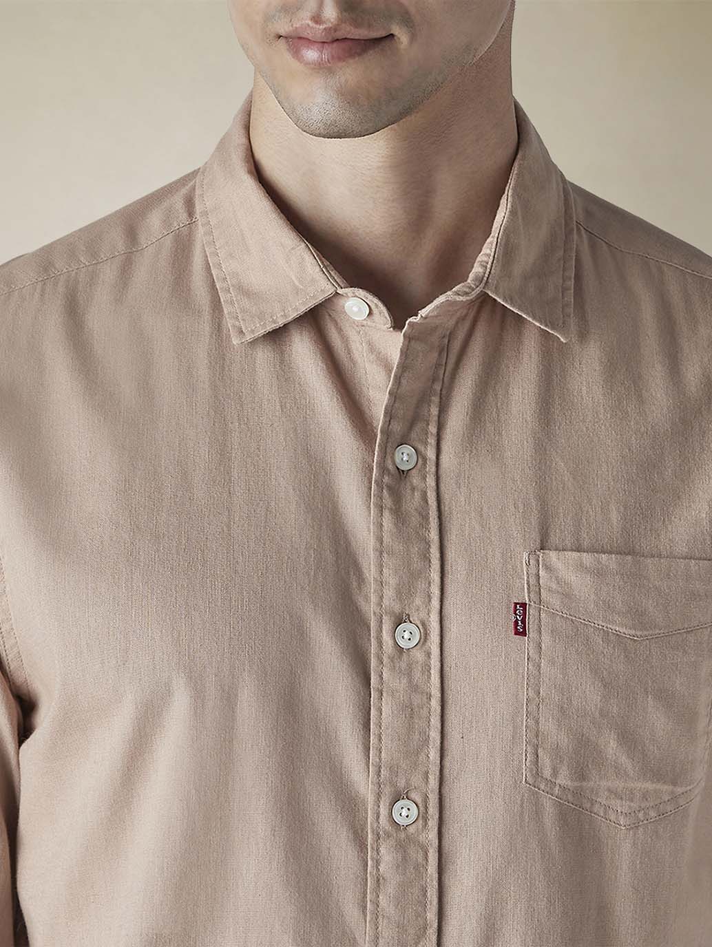 Men's Solid Slim Fit Linen Shirt - Detail View