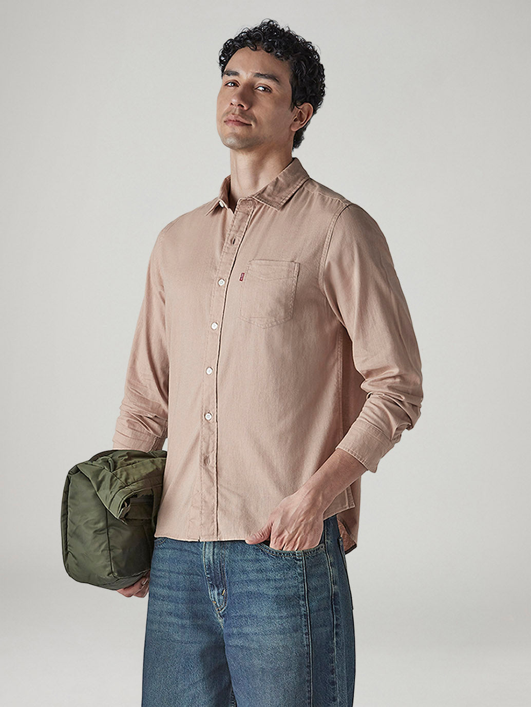 Men's Solid Slim Fit Linen Shirt - Side View
