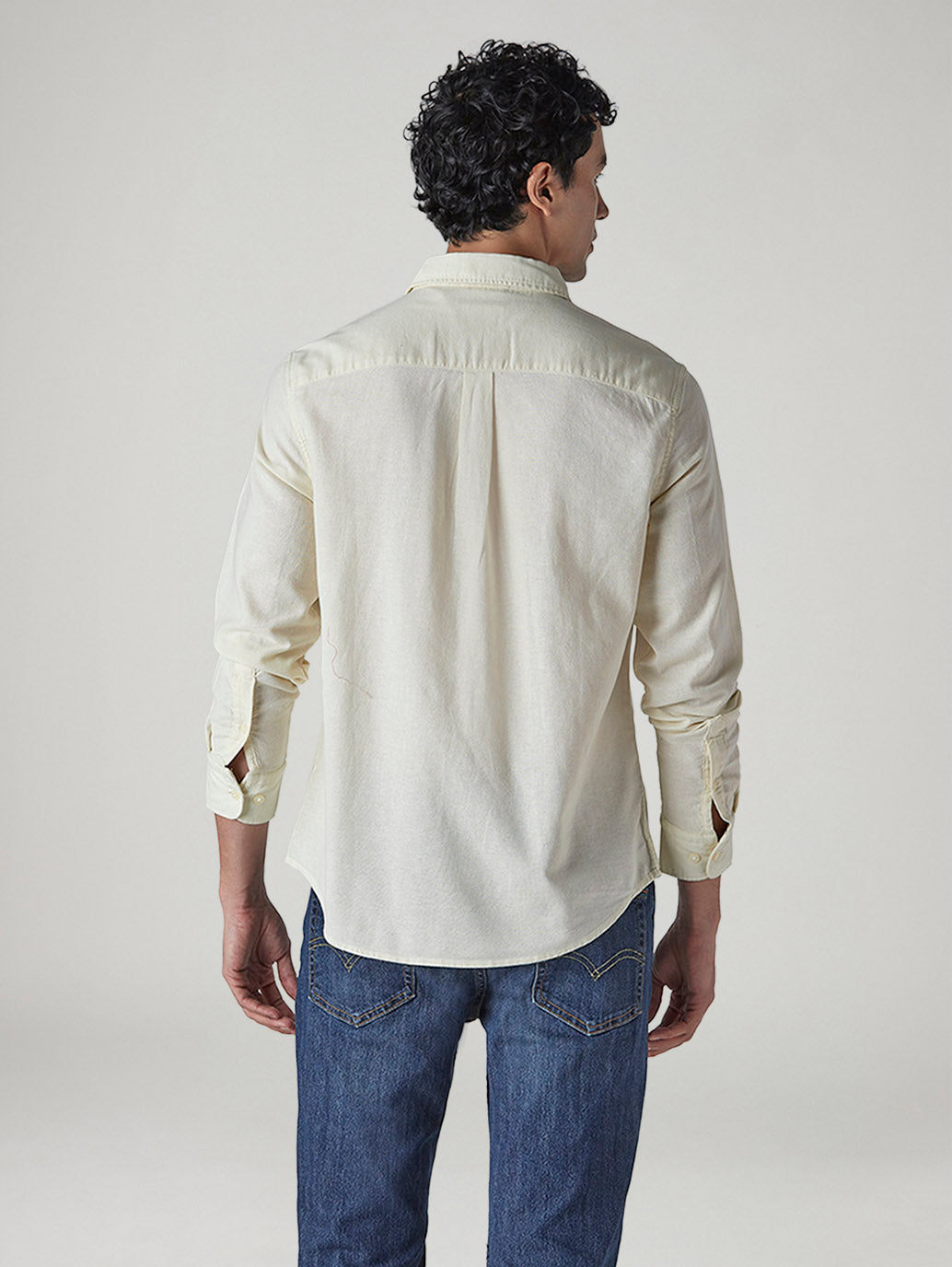 Men's Solid Slim Fit Oxford Shirt - Back View