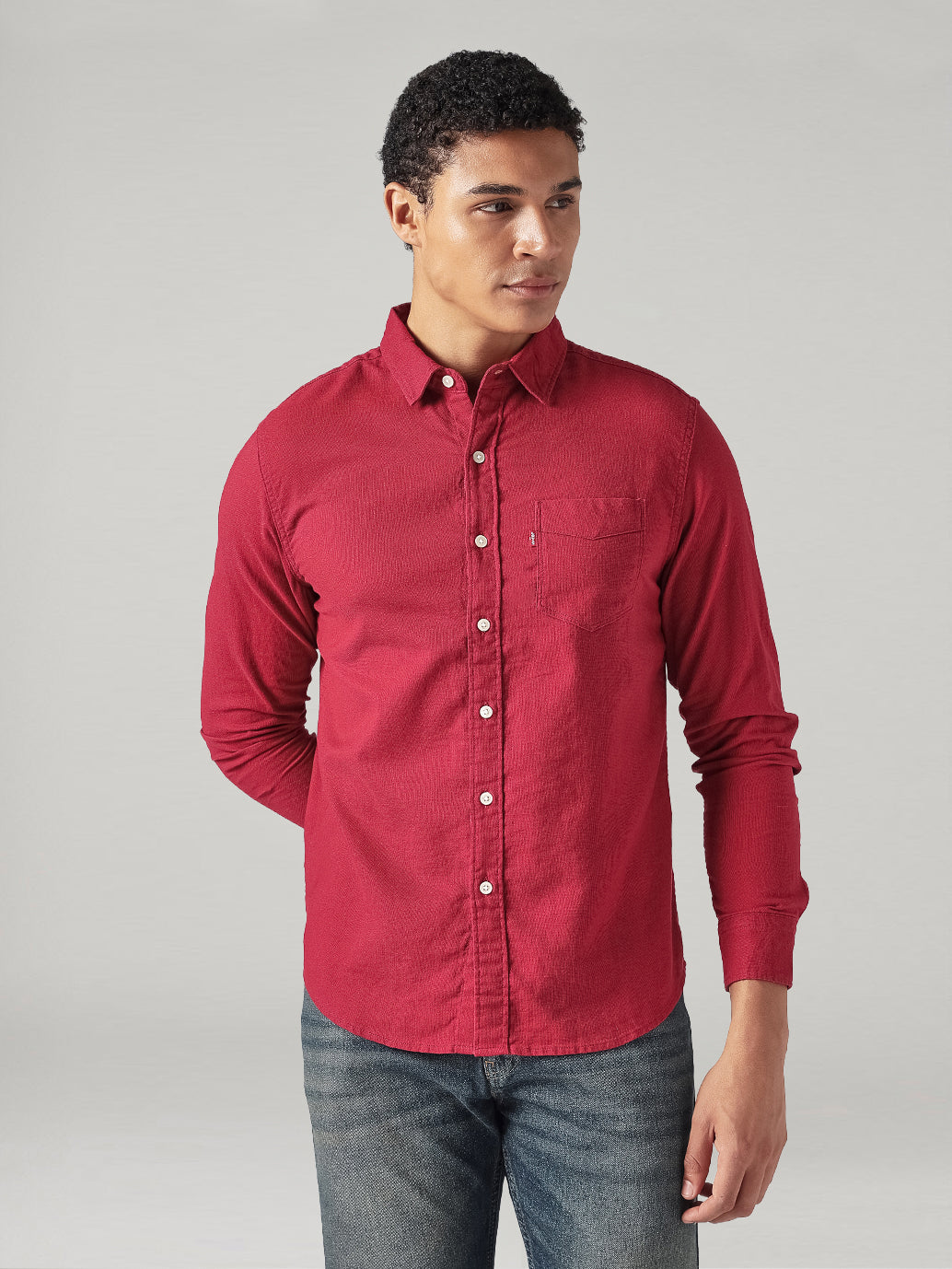 Men's Solid Slim Fit Oxford Shirt - Front View