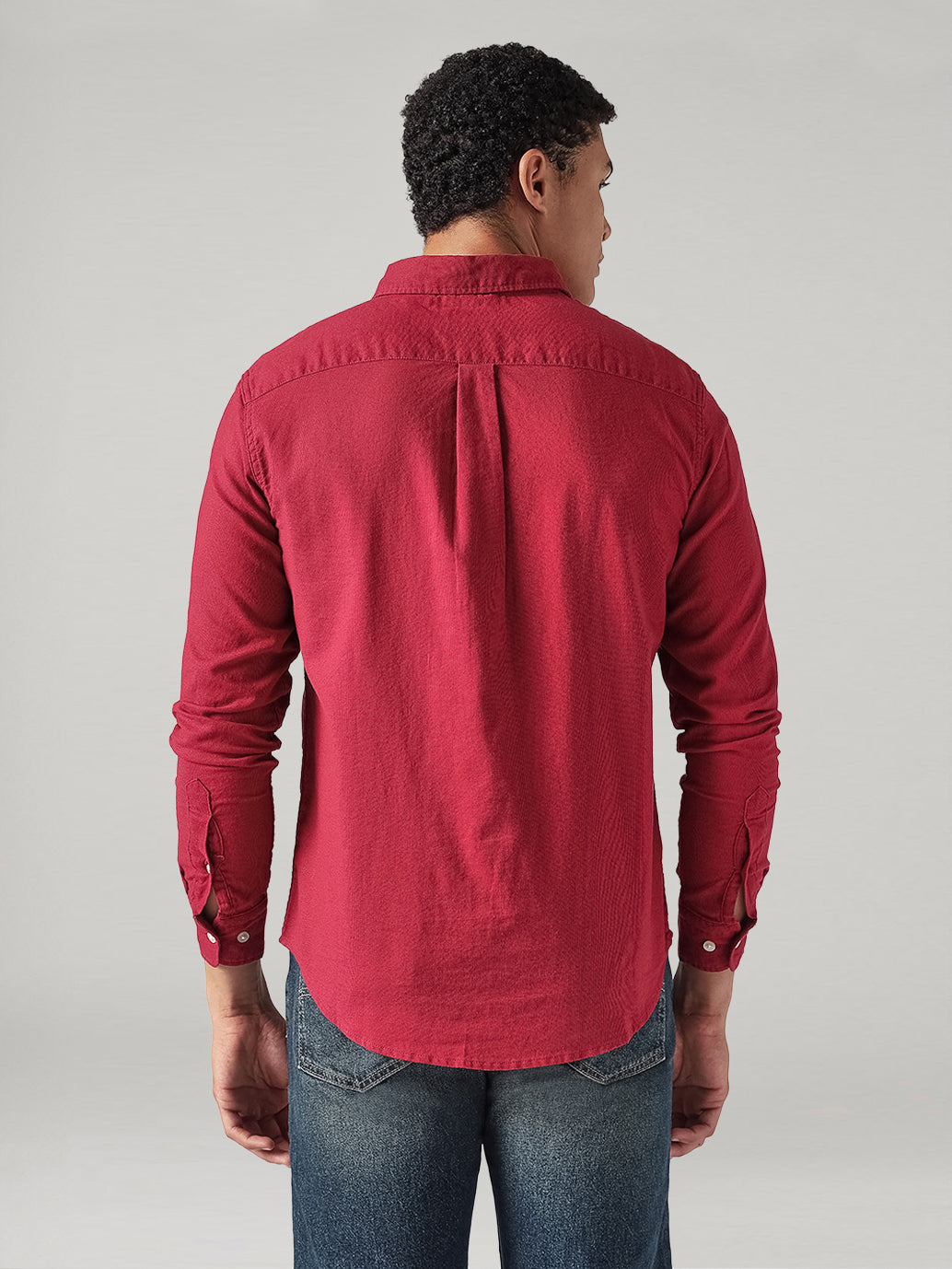 Men's Solid Slim Fit Oxford Shirt - Back View