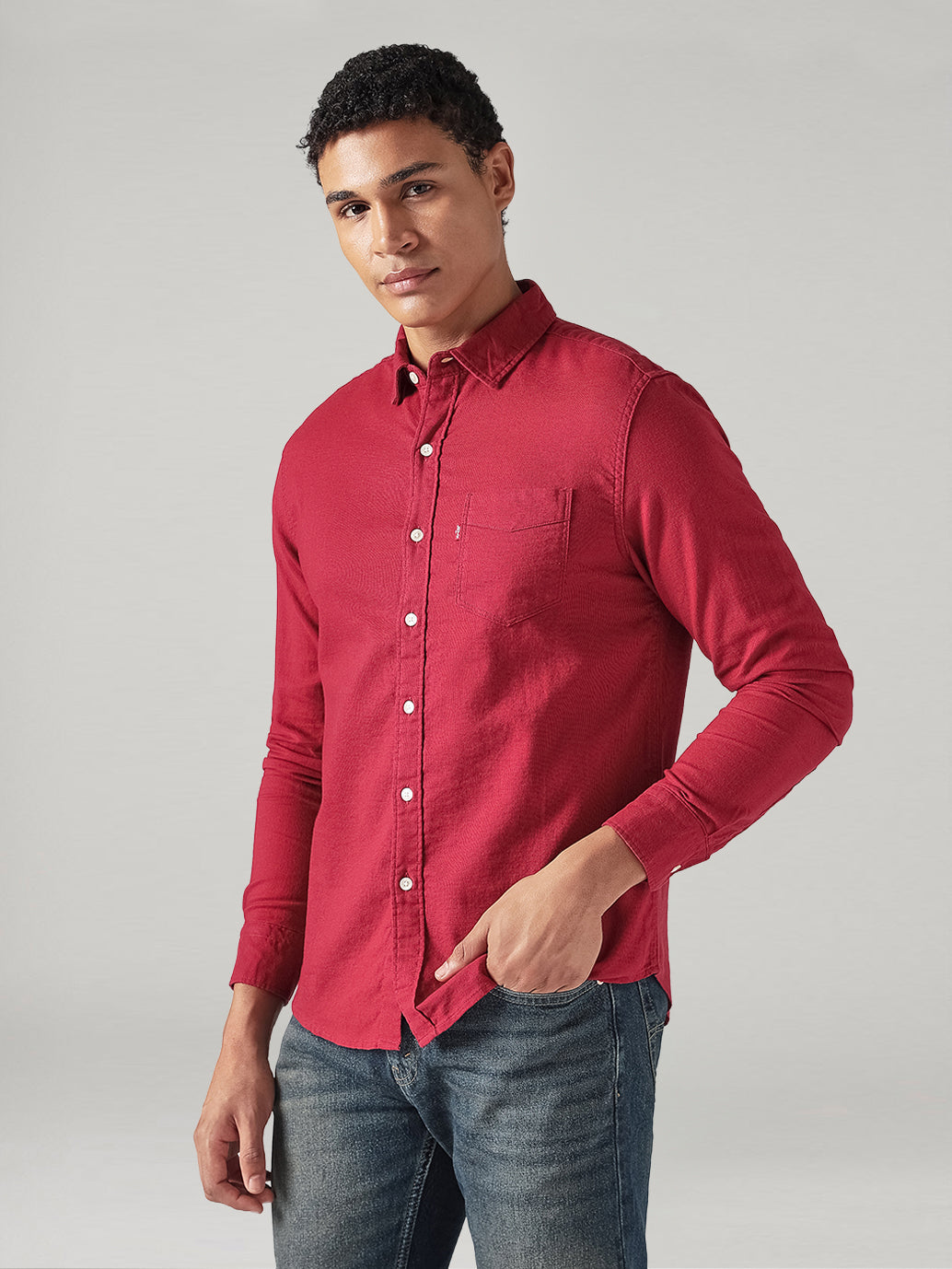 Men's Solid Slim Fit Oxford Shirt - Side View